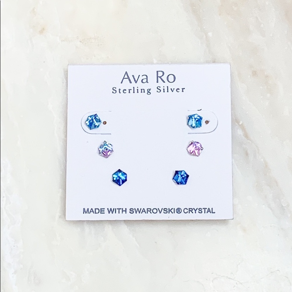 Ava Ro Sterling Silver Crystal Earring Stud Trio